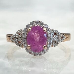 Ilakaka Hot Pink Sapphire White Zircon 18K Vermeil RG Sterling Silver Ring Sz 8